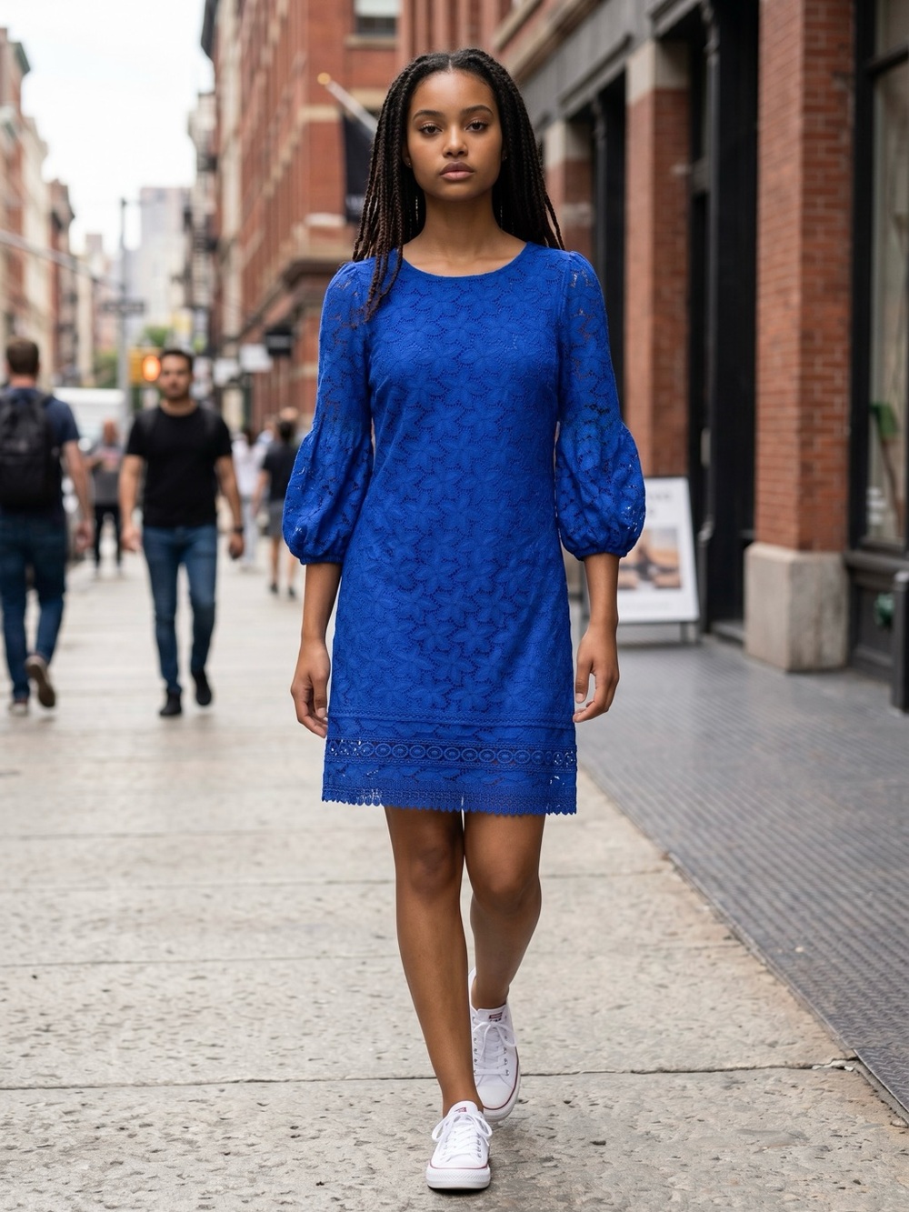 NWT New Laundry By Shelli Segal Royal Blue Lace Puff Sleeve Shift Dress Size 6P
